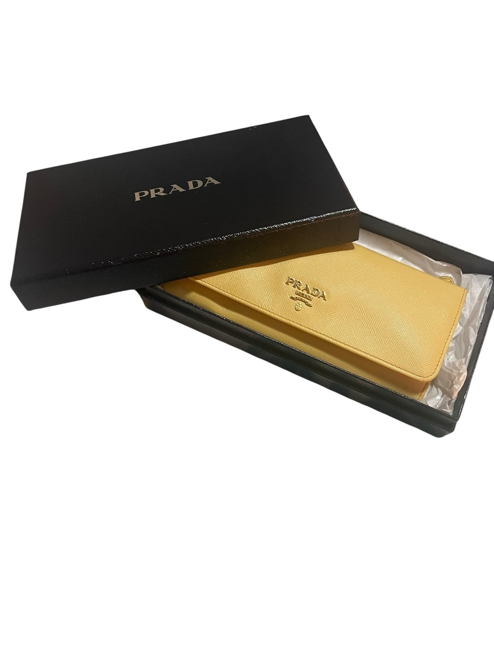 AUTHENTIC Prada Yellow Saffiano Leather Continental Flap Long Wallet w/ Box